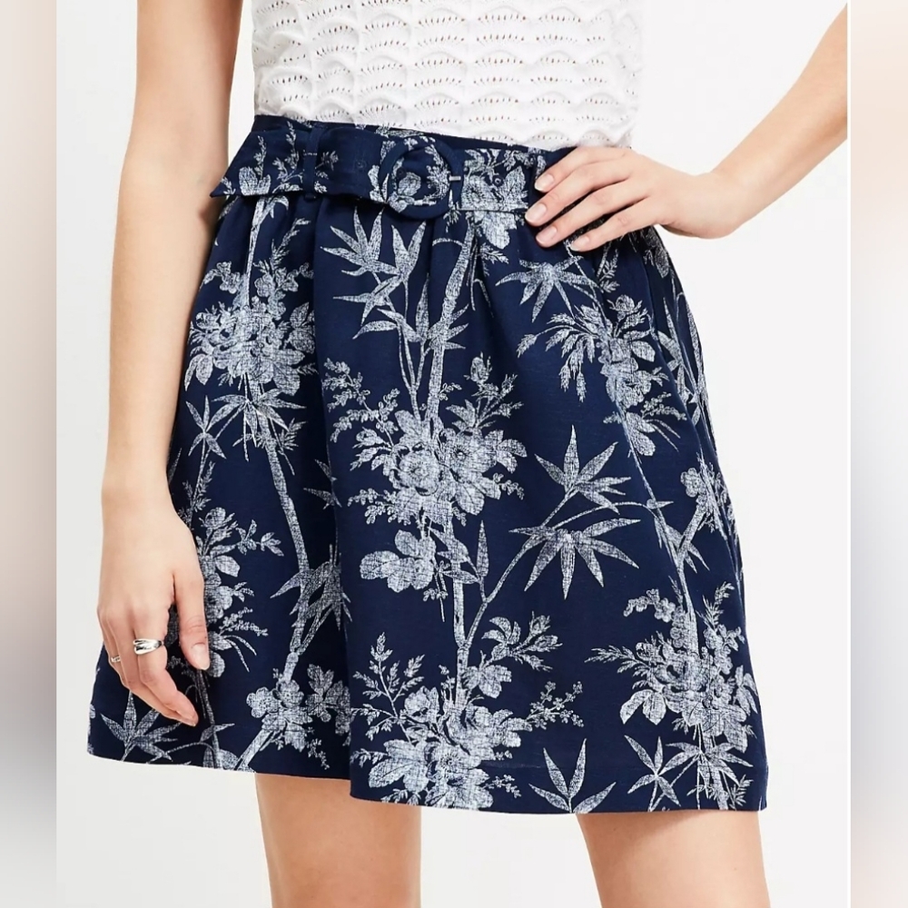 Loft Palm Belted Linen Blend Mini Skirt Size 10